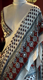 Noureen - Designer Ajrakh Handworked Saree