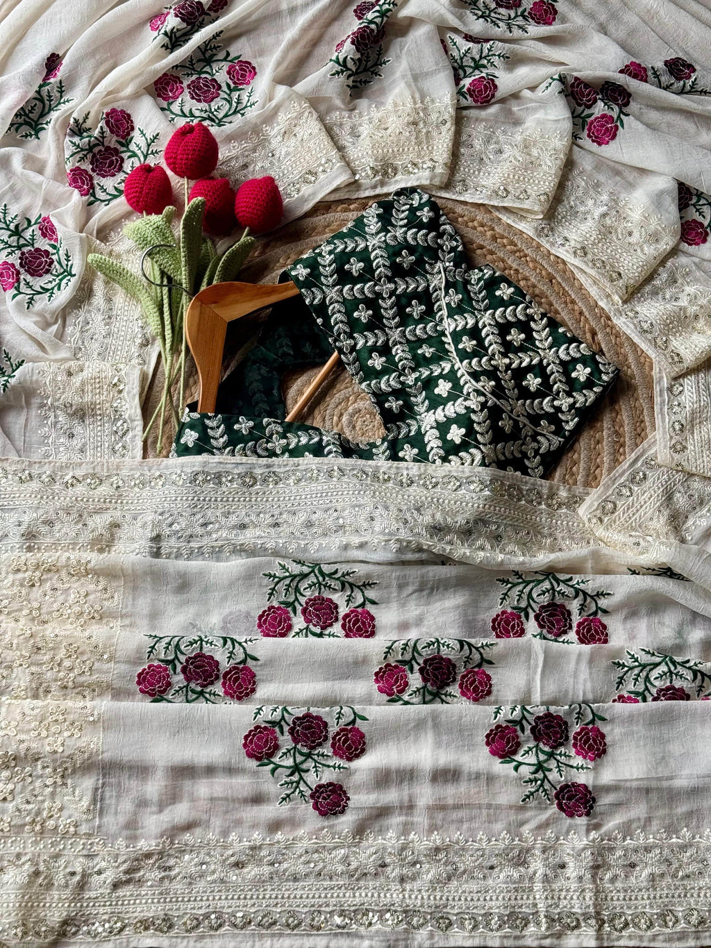 Mia - Pure Chiffon Elegance with Floral Embroidery, Chikankari & Sequin Work