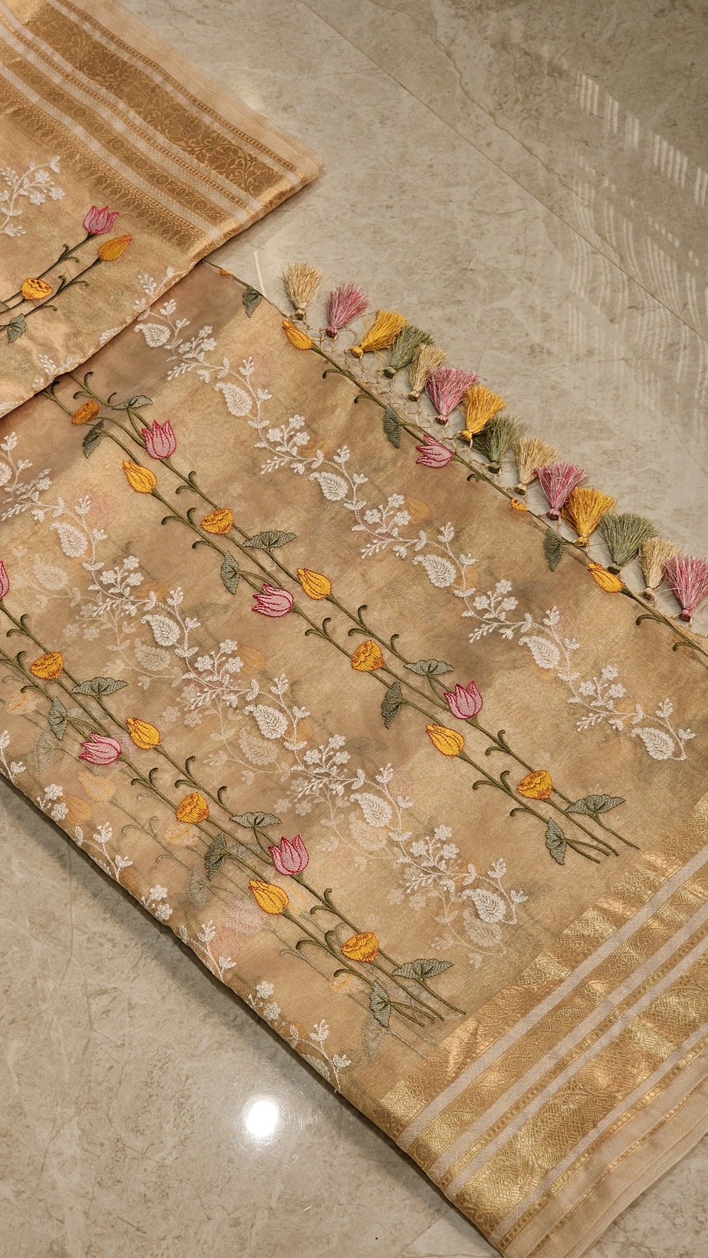 Anantara - Pure Tissue Organza Silk Plain Saree with Special Tassels