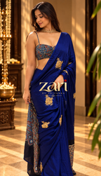 Menka | Handcrafted Ajrakh Couture Saree [Ready to Dispatch]