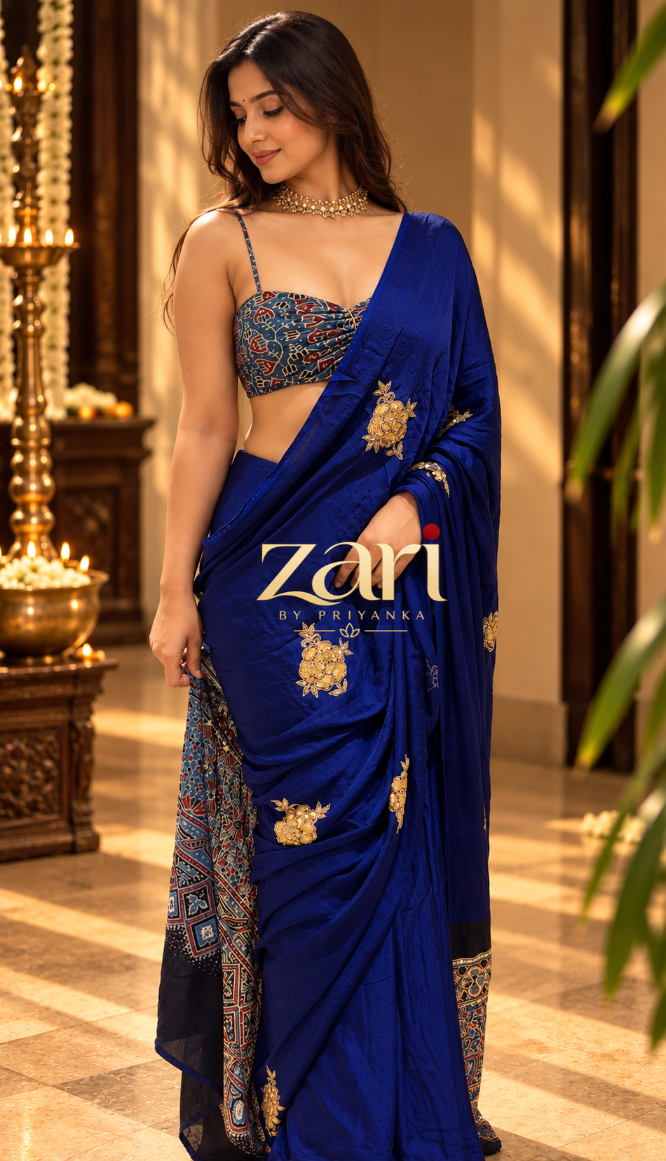Menka | Handcrafted Ajrakh Couture Saree [Ready to Dispatch]