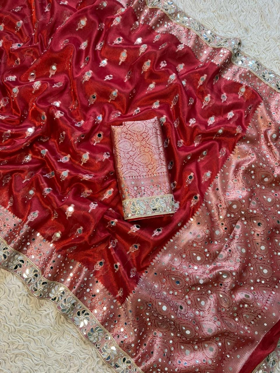 Teja - Glass Tissue Silk Saree with Handwork