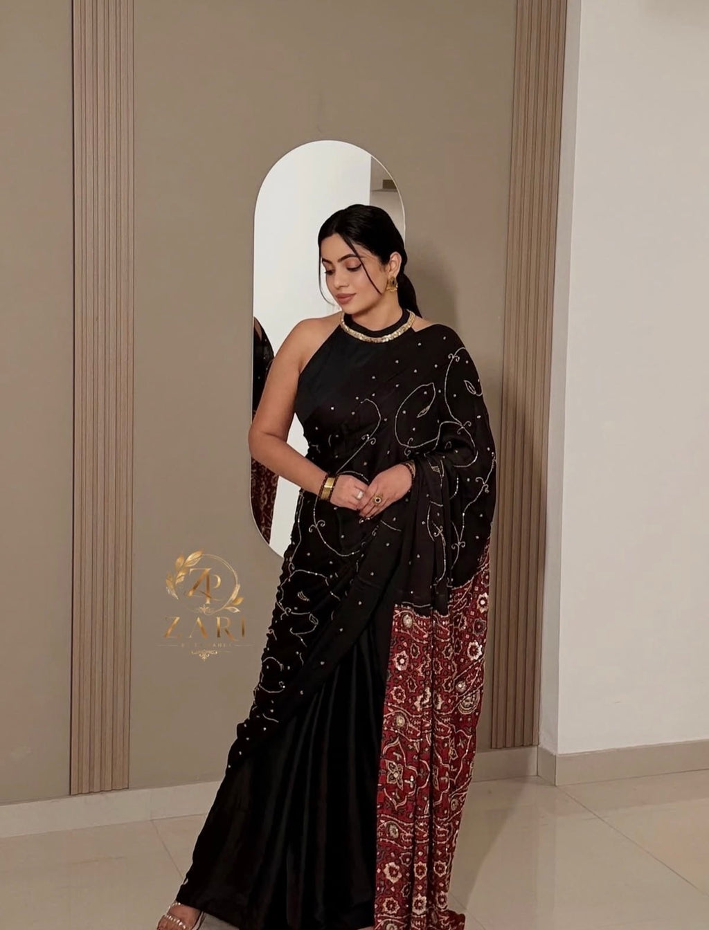 Rudrani | Handcrafted Ajrakh Couture Saree