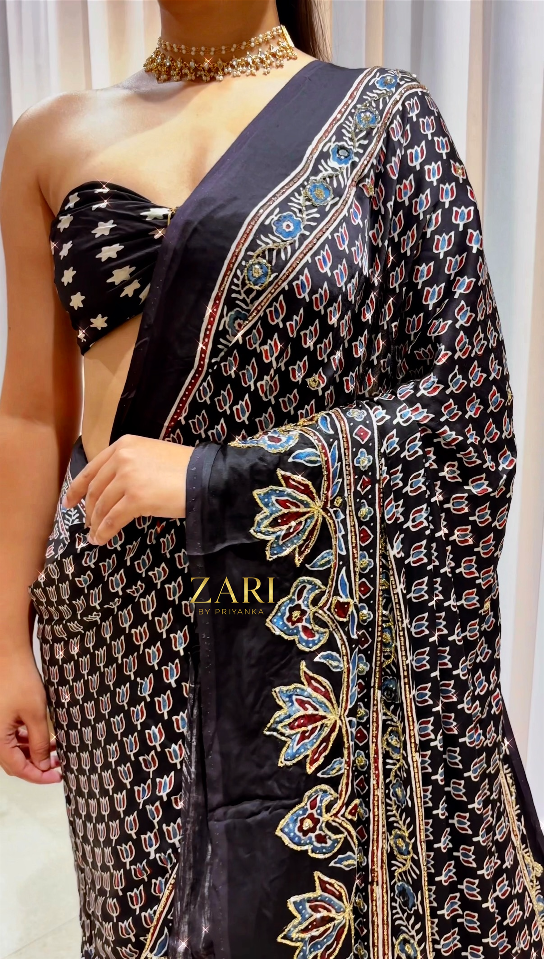 Jasmin | Handcrafted Ajrakh Couture Saree