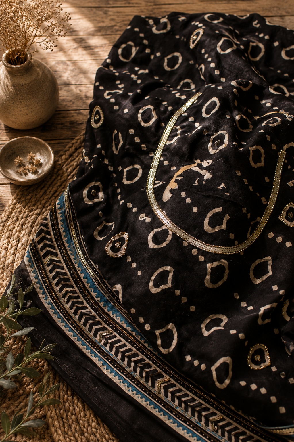 Mirra - Designer Ajrakh Handworked Saree