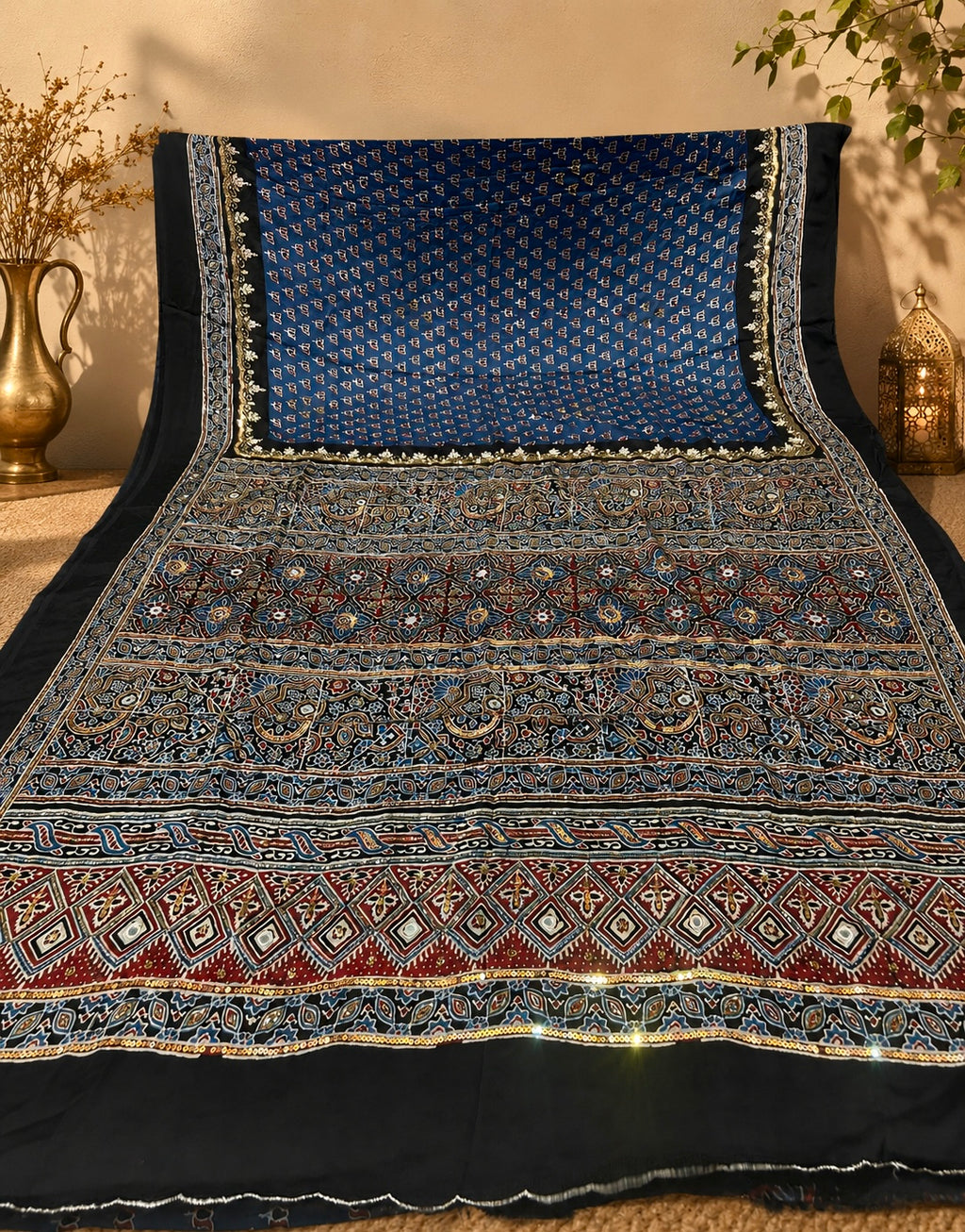 Rusha | Handcrafted Ajrakh Couture Saree [Ready to Dispatch]