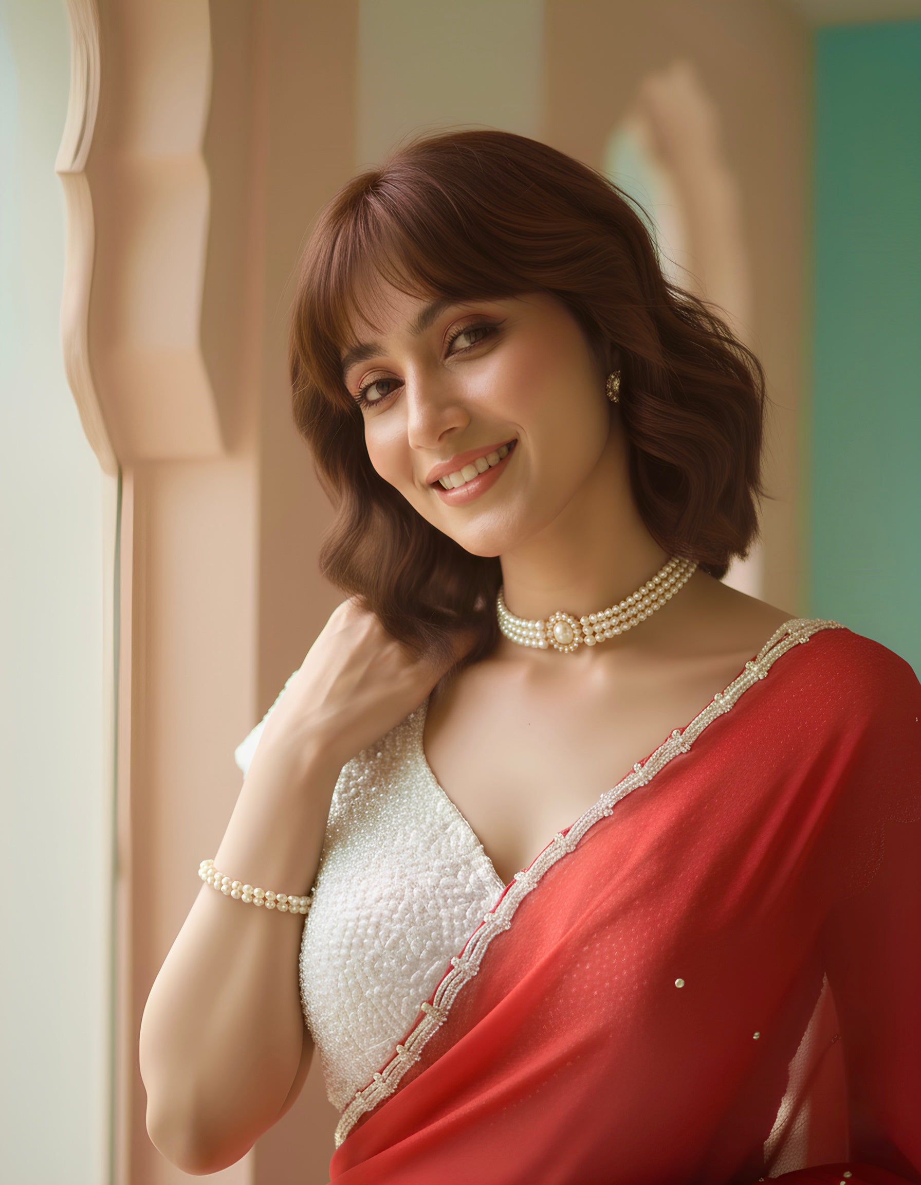 Laal - Space Silk Saree with Pearl embellished Blouse