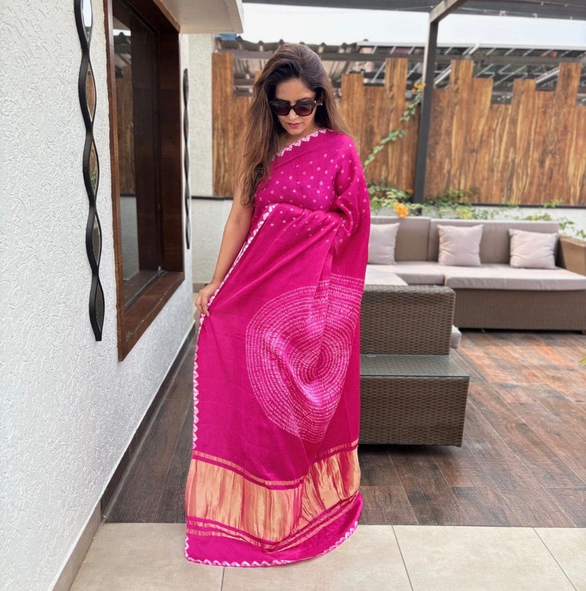 Neha - Pure Modal Silk Bandhej Saree