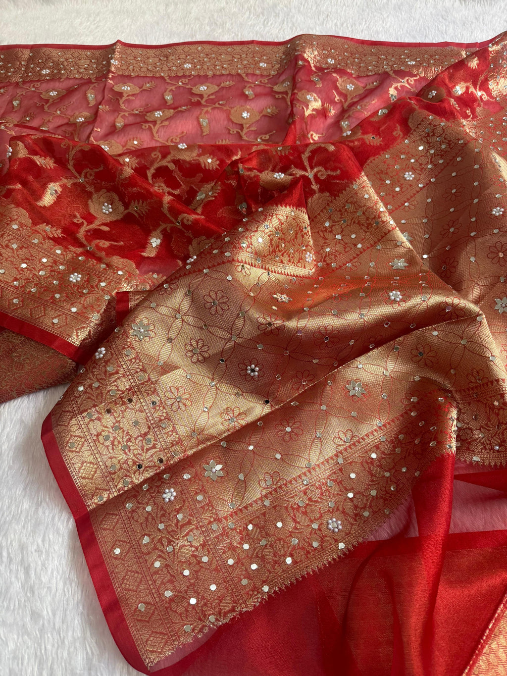 Maya - Tissue Silk Saree, paired with a stunning Brocade Blouse