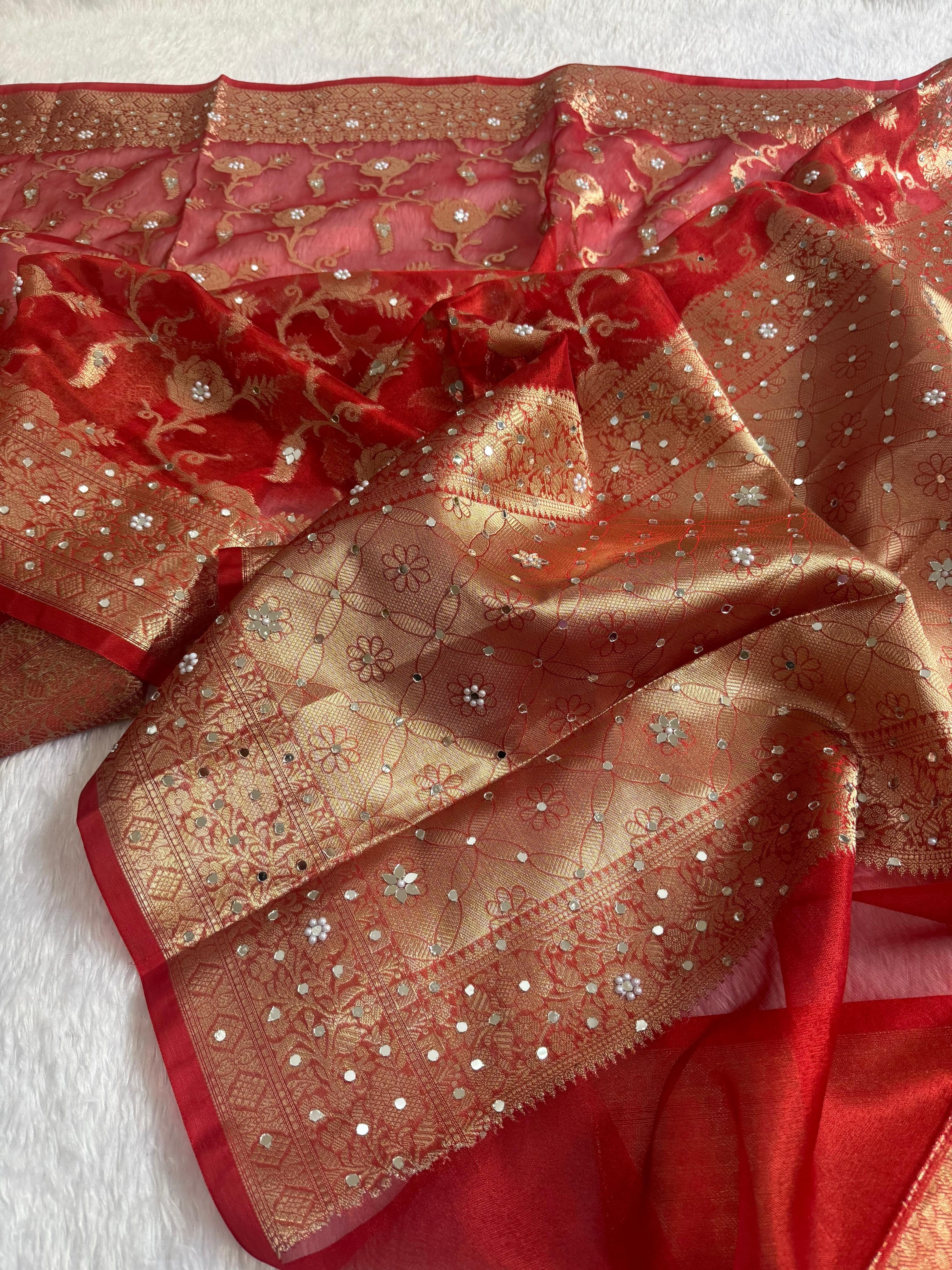 Maya - Tissue Silk Saree, paired with a stunning Brocade Blouse