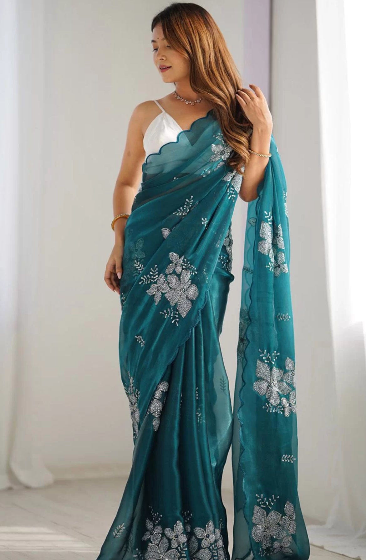 Arti Soft Organza Sequins Embellished Saree