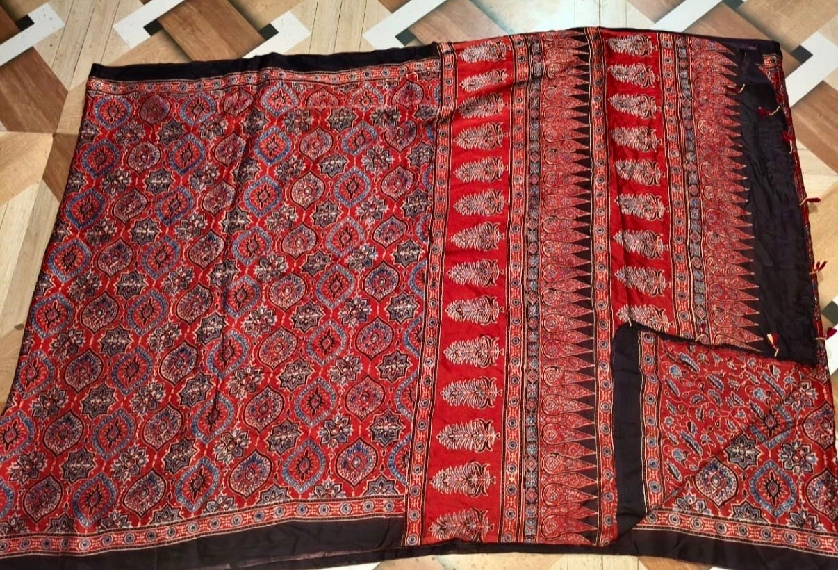 Traya - Pure Modal Ajrakh Mirror Saree
