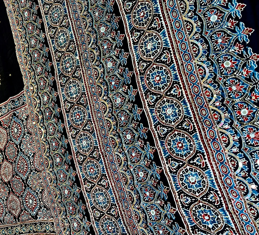 Naina | Handcrafted Ajrakh Couture Saree [Ready to Dispatch]