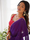 Arti 4 - Purple Pure Georgette Saree  with Handwork.
