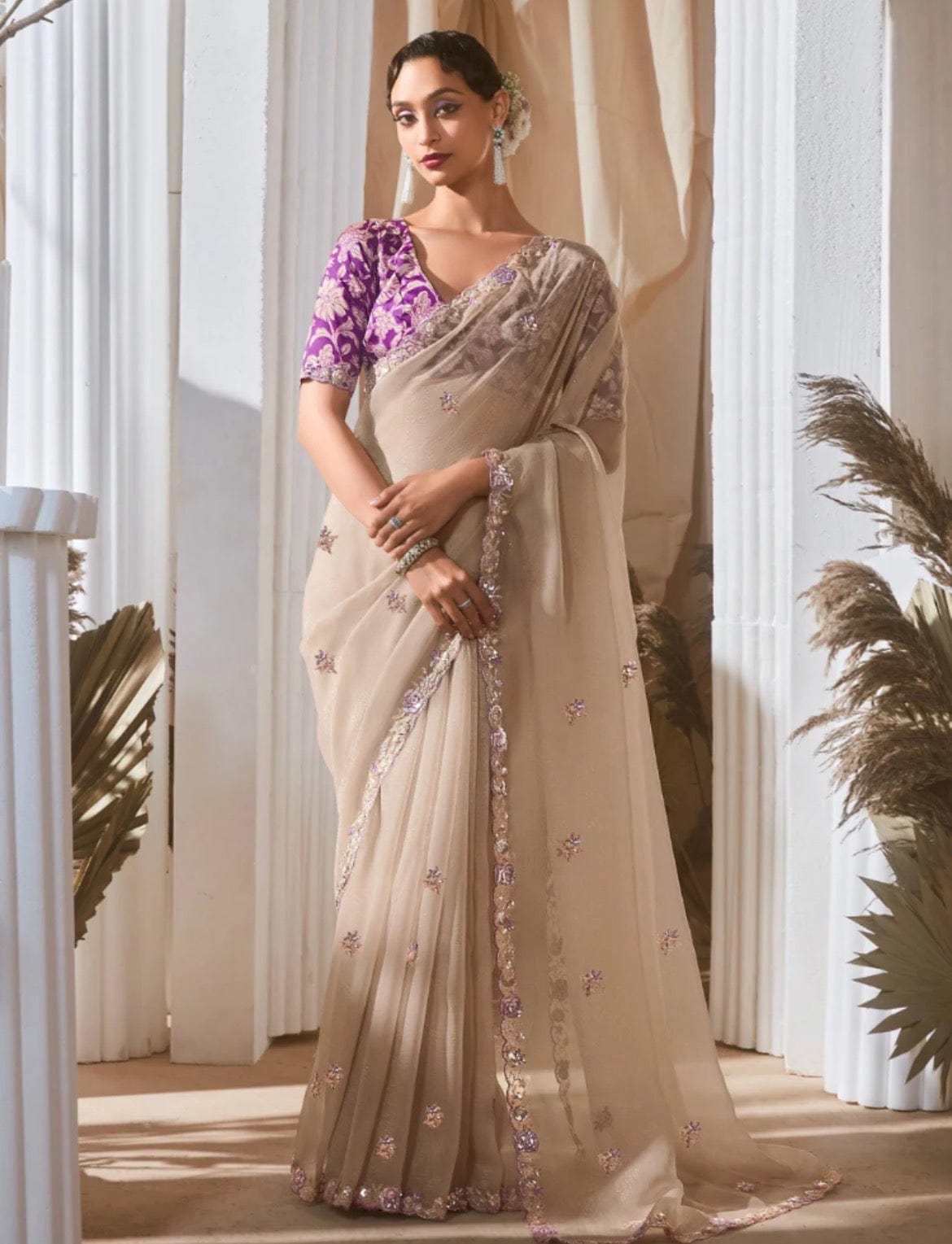 Raha Premium Elegance – Tissue Silk Saree with Multicolour Sequin Detailing