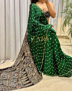 KALKI | Handcrafted Ajrakh Bandhej Couture Saree [Ready to dispatch]