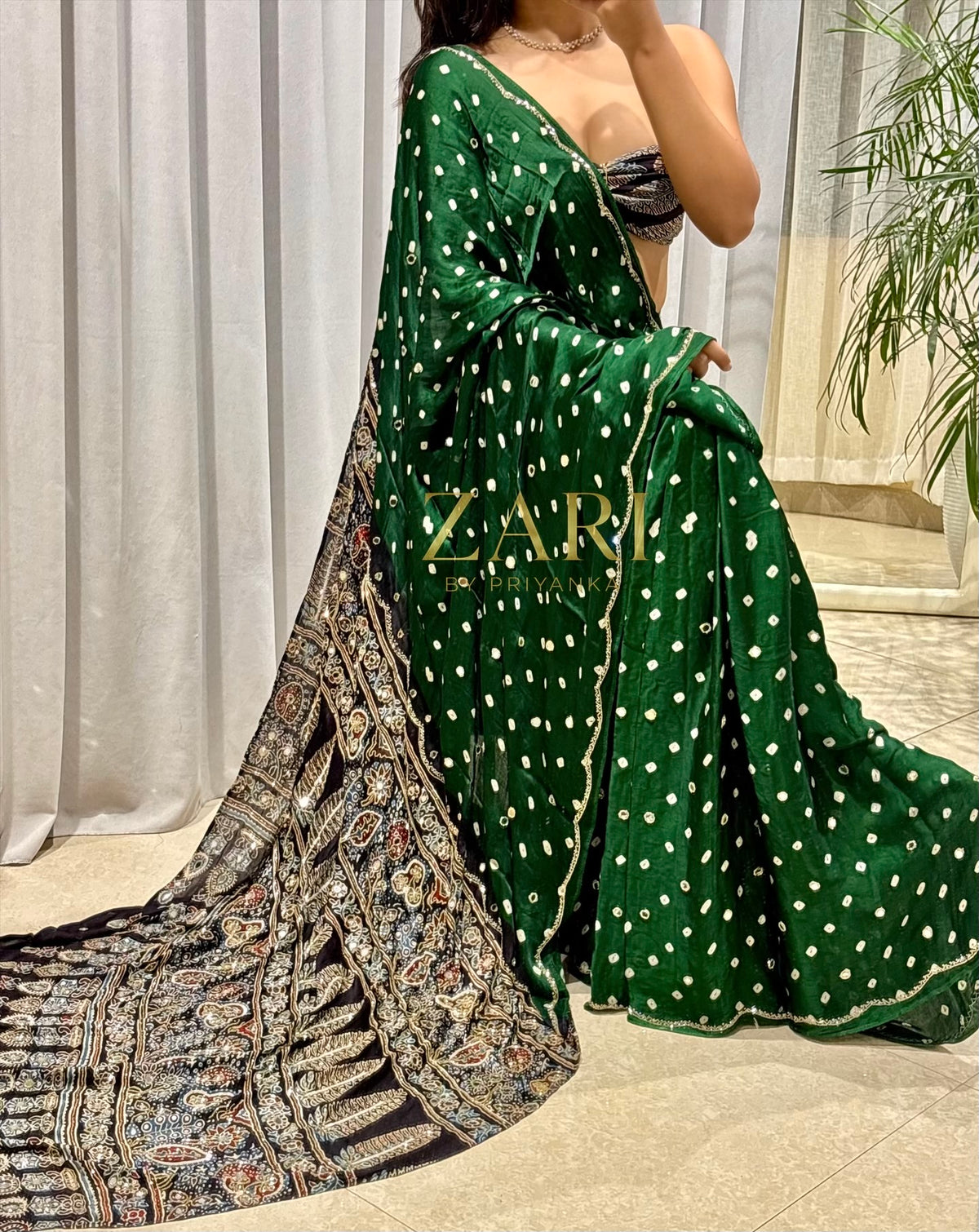 KALKI | Handcrafted Ajrakh Bandhej Couture Saree [Ready to dispatch]