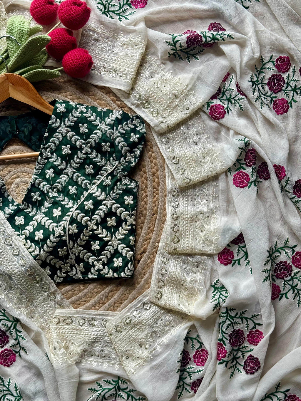 Mia - Pure Chiffon Elegance with Floral Embroidery, Chikankari & Sequin Work