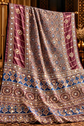 SIMNA | Dusty Mauve Handcrafted Ajrakh Couture Saree