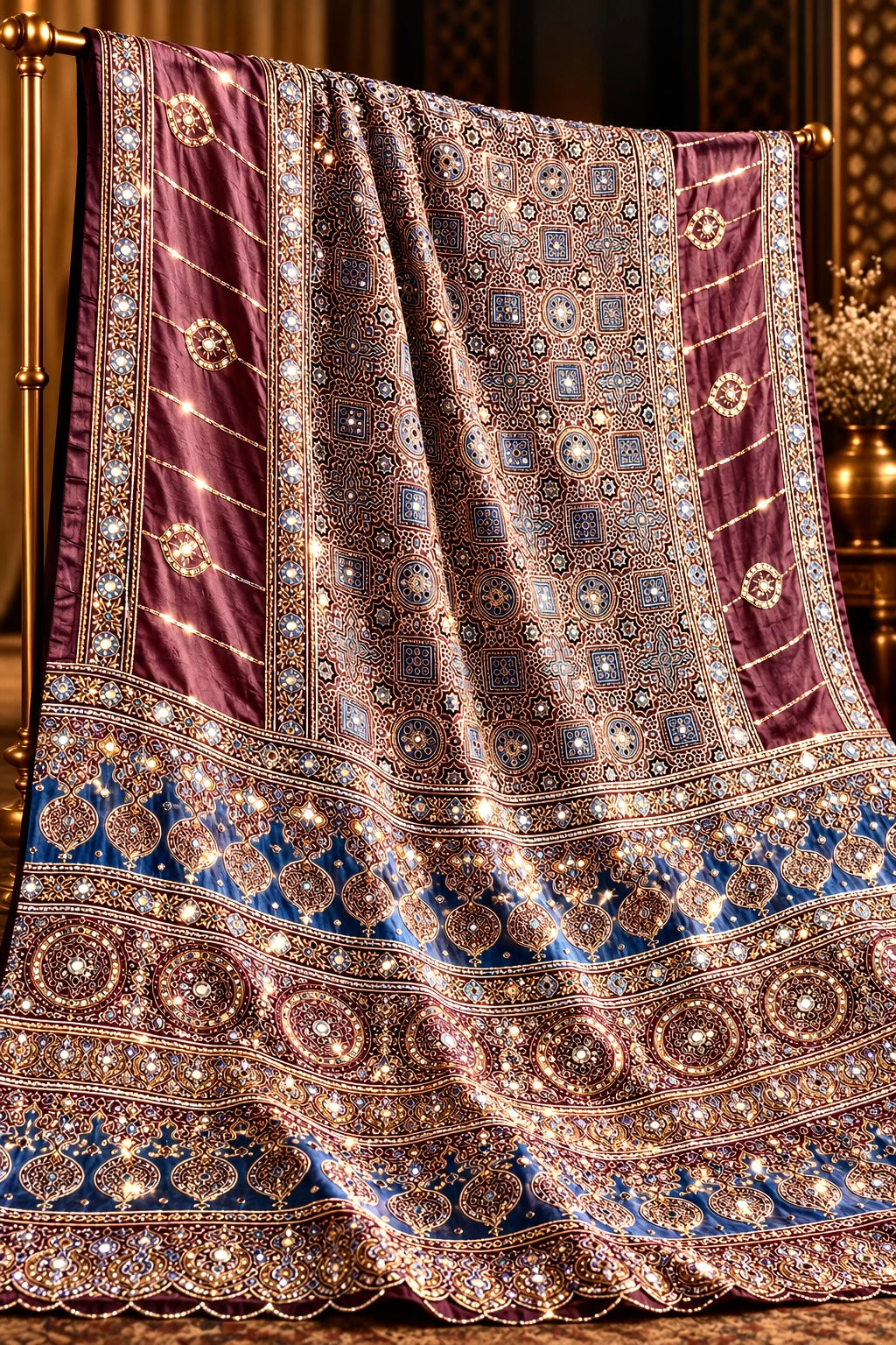 SIMNA | Dusty Mauve Handcrafted Ajrakh Couture Saree