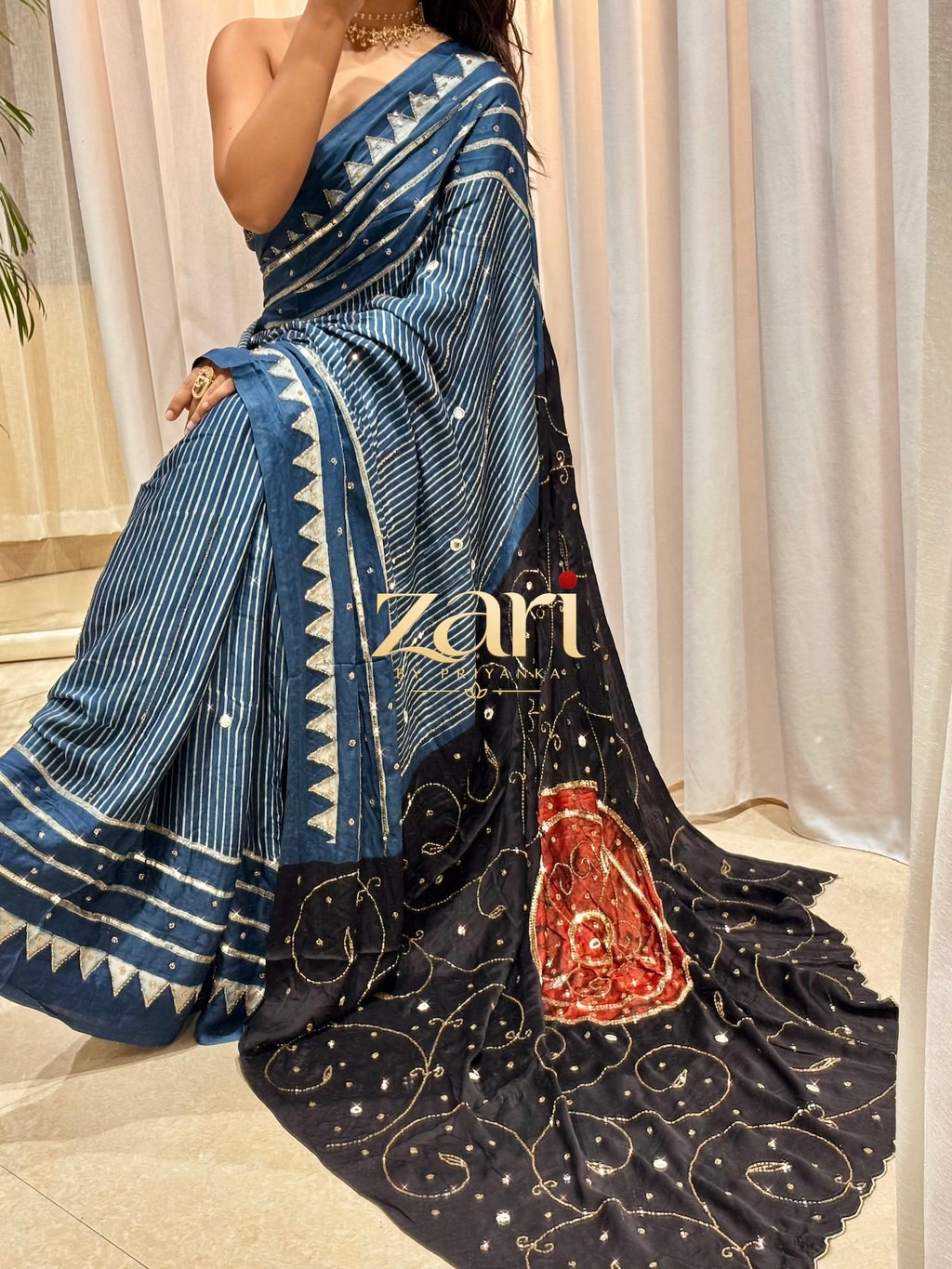 CHAAND | Handcrafted Ajrakh Couture Saree [Ready to dispatch]