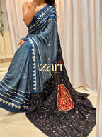 CHAAND | Handcrafted Ajrakh Couture Saree [Ready to dispatch]