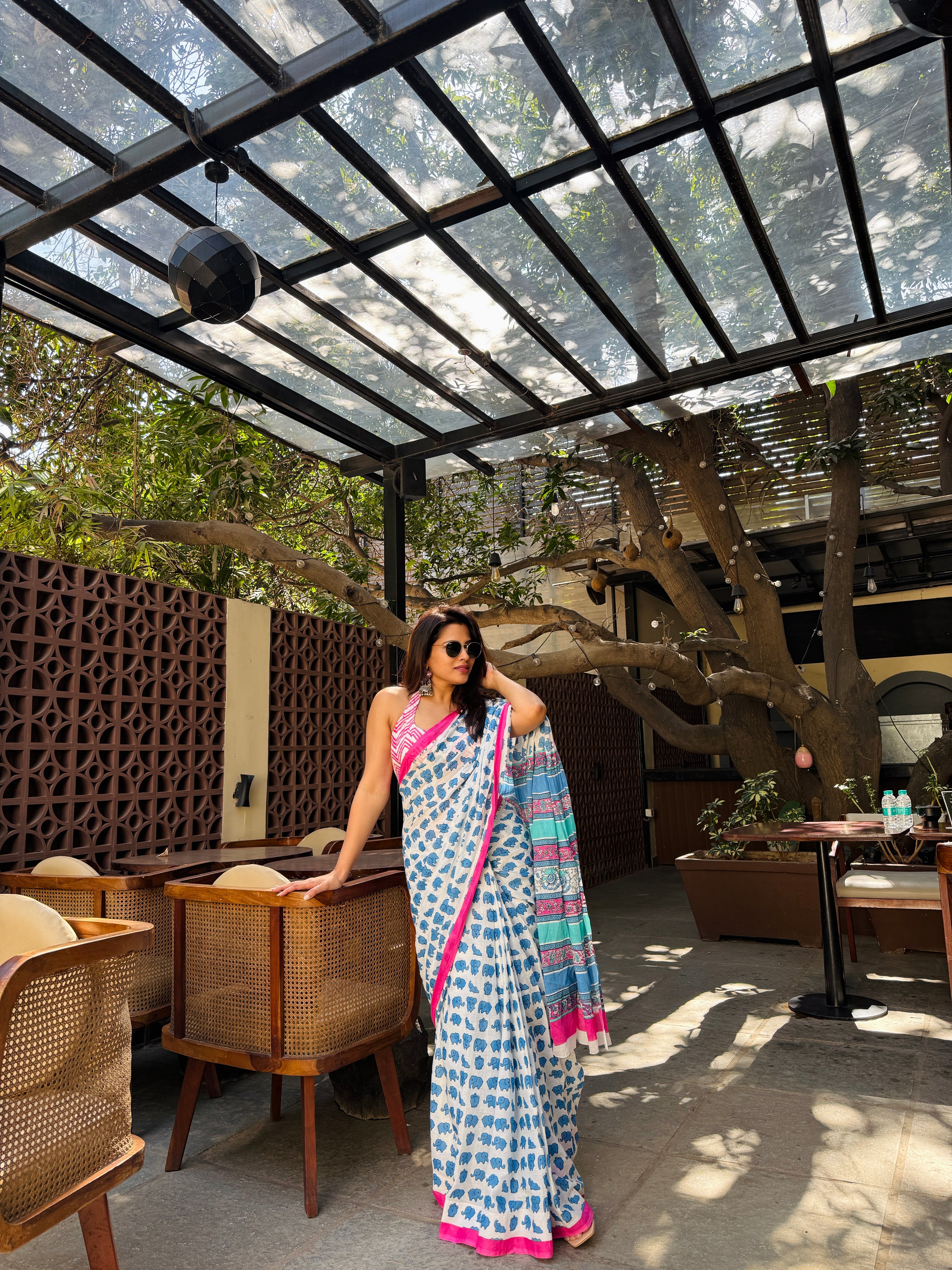 Tanya Mittal Handblock Mulmul saree