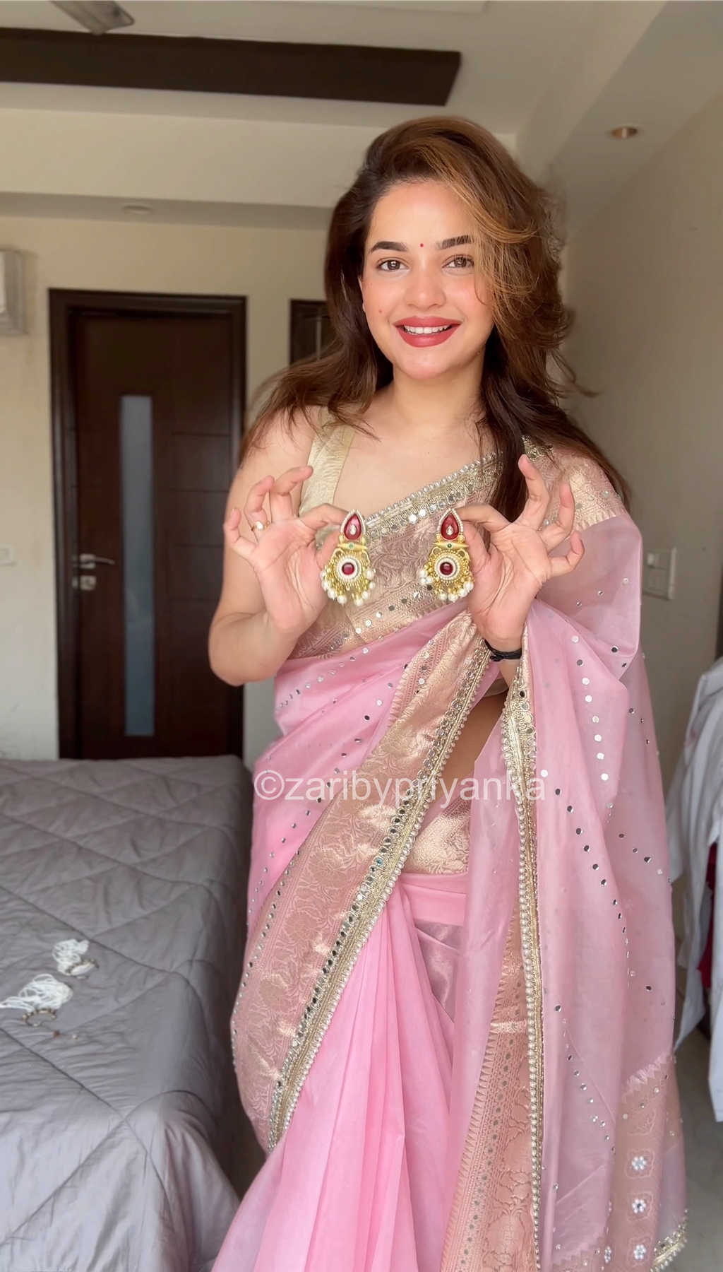 Neha 3 - Soft Tissue Saree with Mirror work