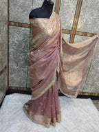 Shehnaz - Maharani Glass Tissue Silk Saree with Handwork