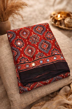 Traya -  Designer Pure Modal Ajrakh Mirror saree
