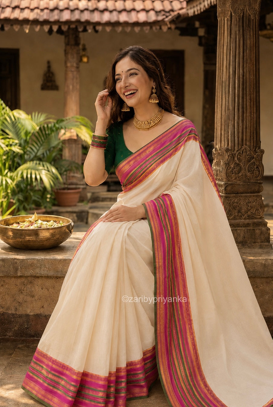 Sanita - 120 Mul Mul Handloom Cotton Saree