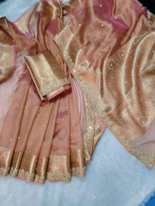 Shehnaz - Maharani Glass Tissue Silk Saree with Handwork