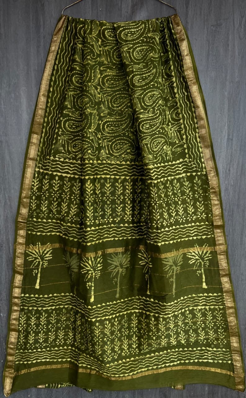 Rasha - Bagru Handblock & Ajrakh Printed Pure Maheshwari Silk Saree