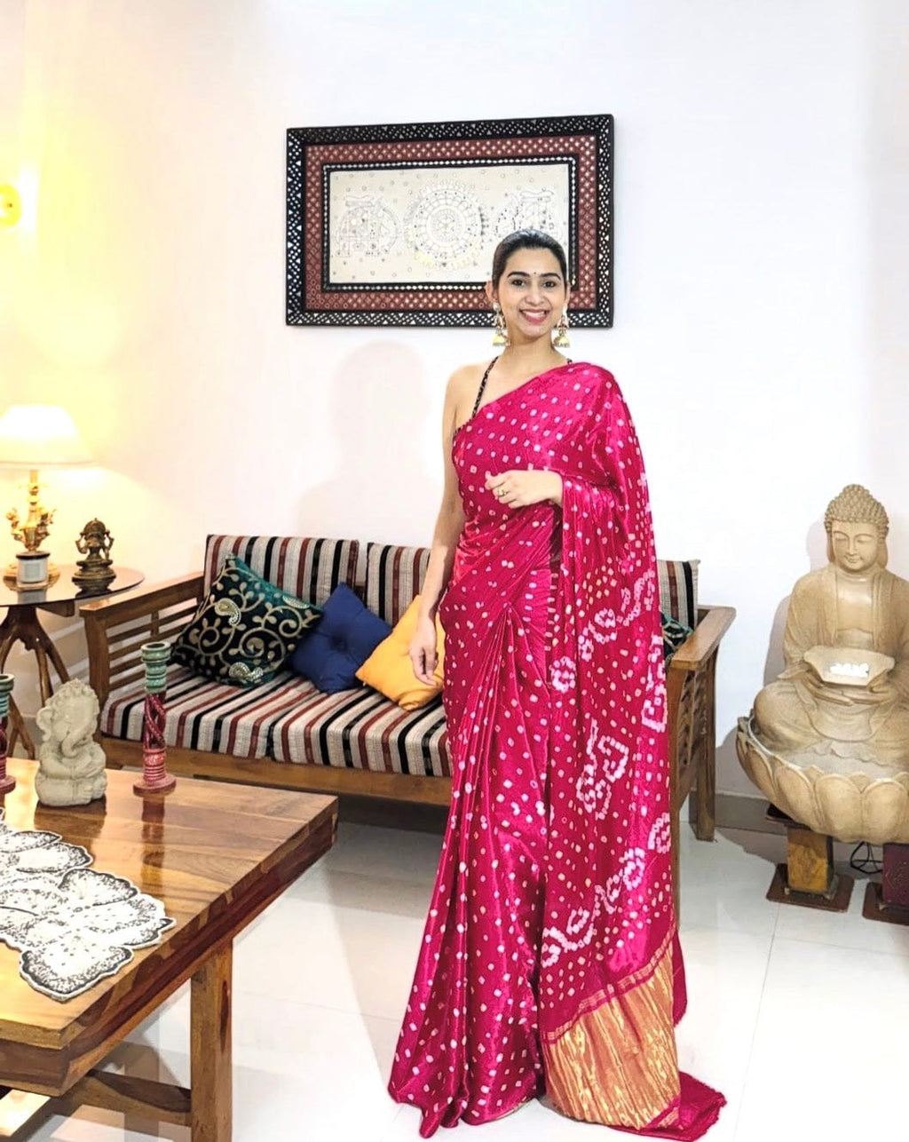 Nava - Bandhej Saree with Unstitched Blouse