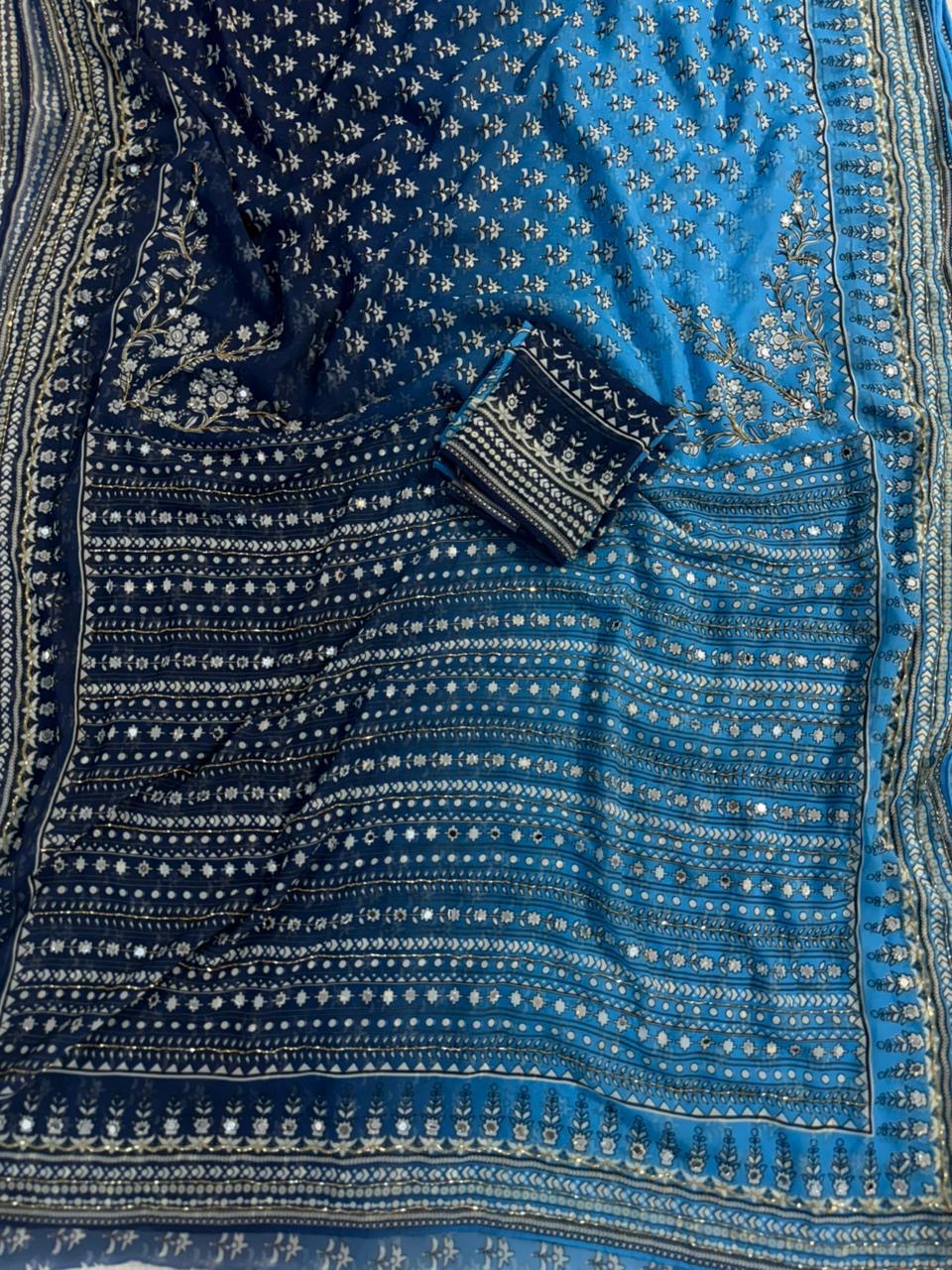 Pooja - Georgette Saree with Cutdana and mirror work