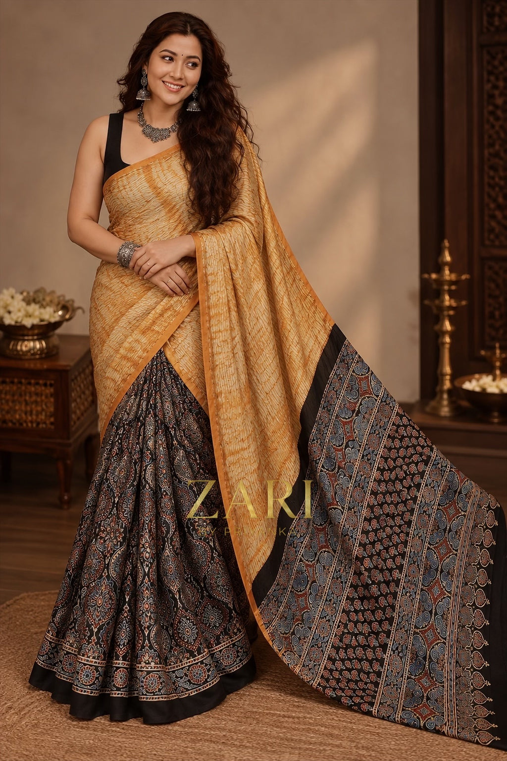 Aditi - Pure Shibori Modal Ajrakh saree