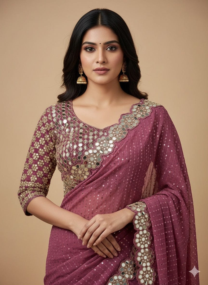 Sharvari - Designer Georgette Saree with Mirror work