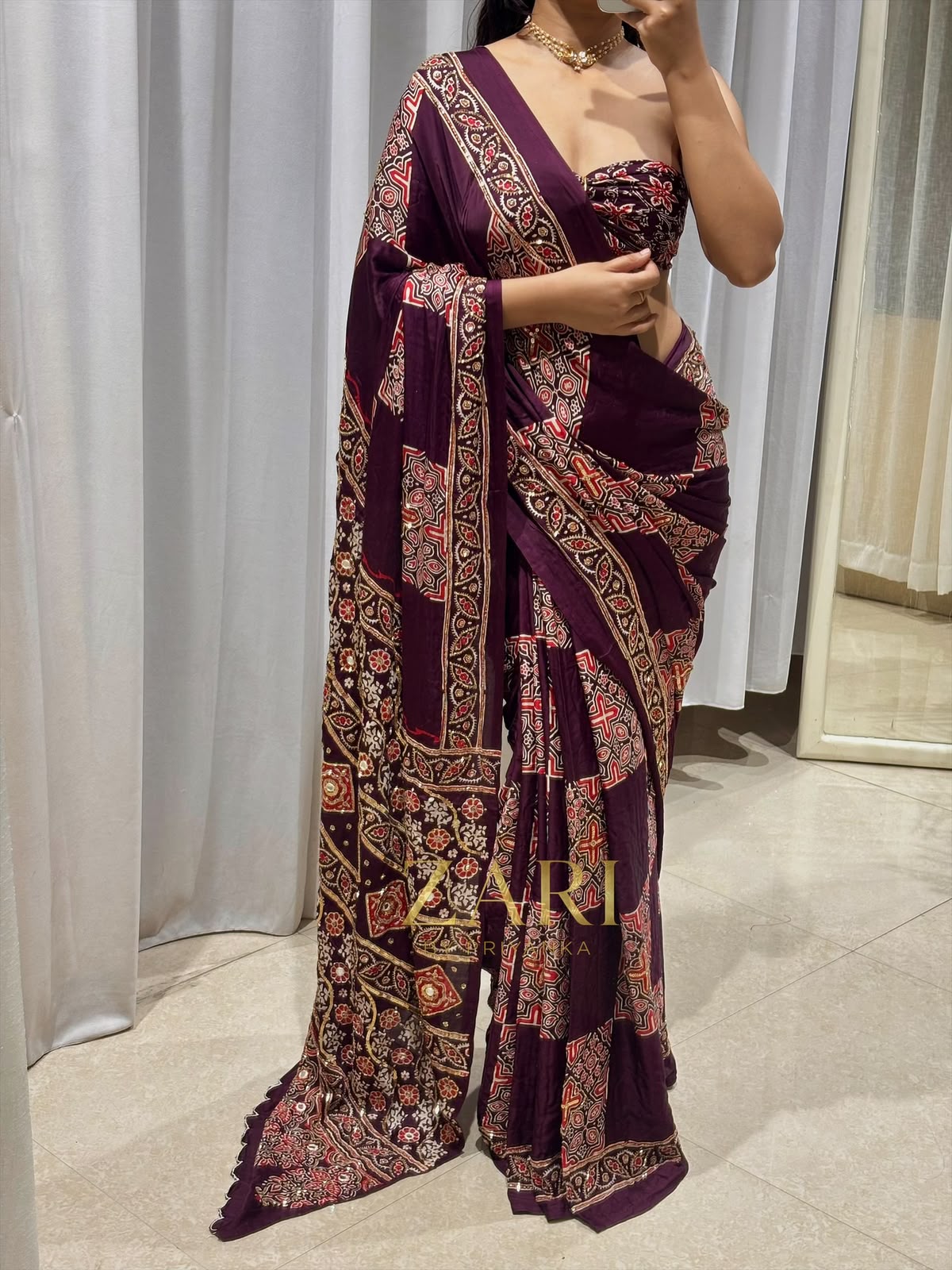 Zora | Handcrafted Ajrakh Couture Saree
