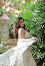 Anoosha - Organza saree with Silver floral thread embroidery