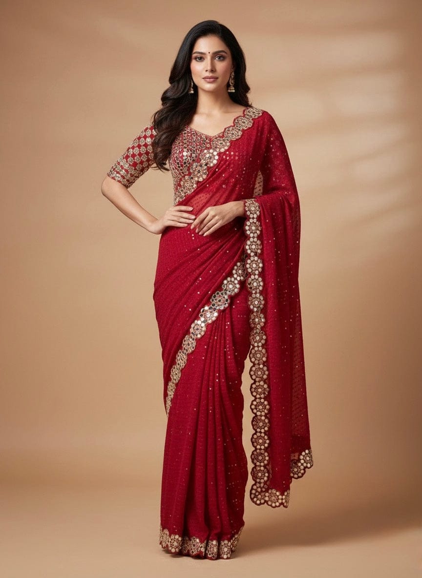 Sharvari - Designer Georgette Saree with Mirror work