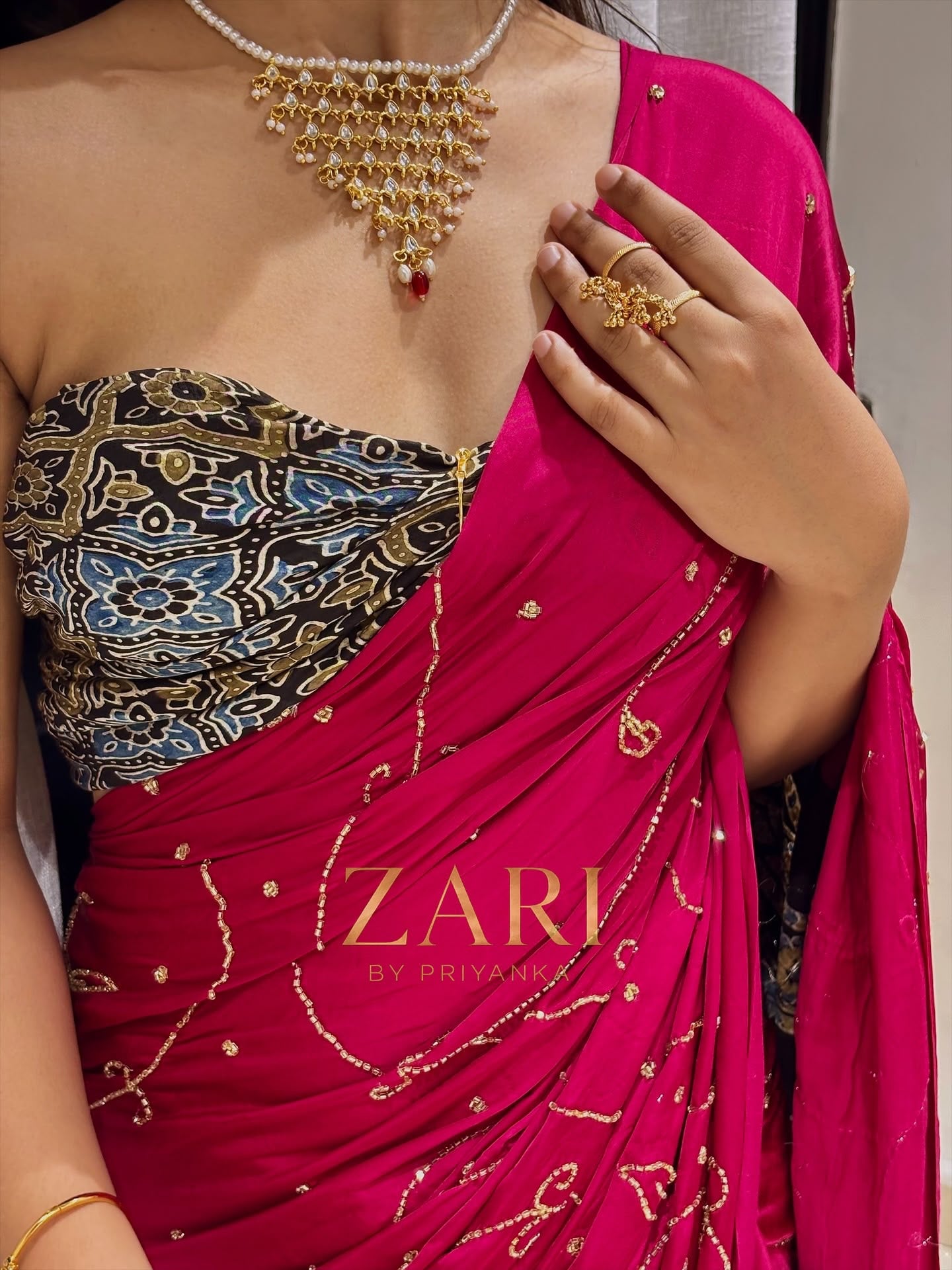 Jannat | Handcrafted Ajrakh Couture Saree [Ready to Dispatch]