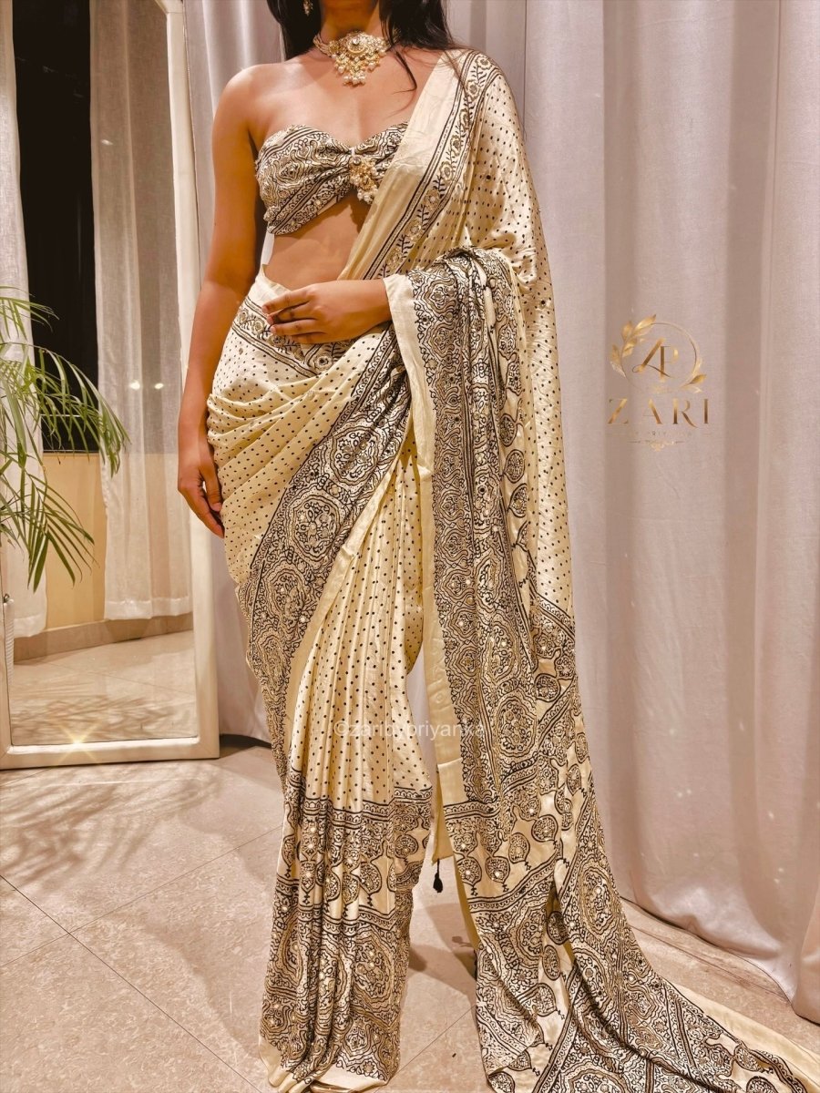 Vamika | Designer Handcrafted Ajrakh Saree - Zari by Priyanka
