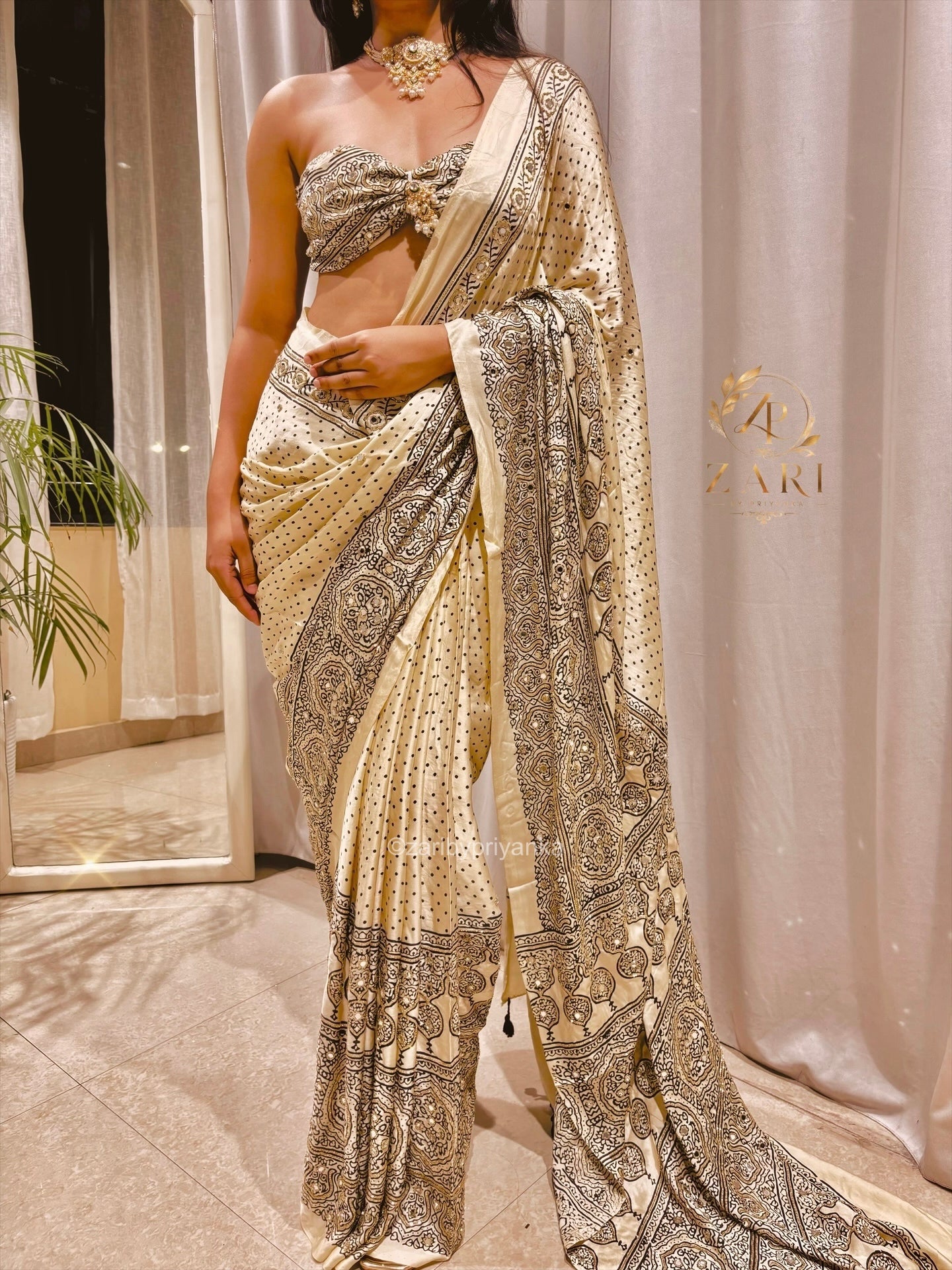 Vamika - Designer Ajrakh Handworked Saree