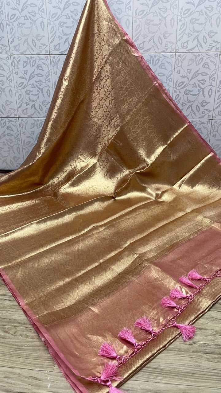 Sapna - Regal Silver-Gold Pure Tissue Brocade saree