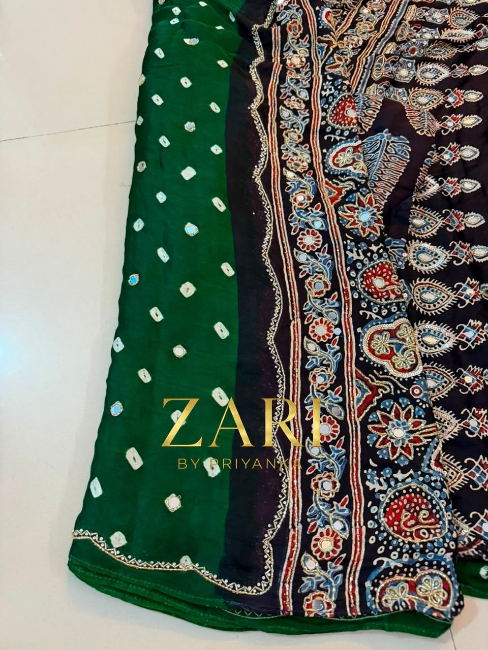 Sima | Handcrafted Ajrakh Bandhej Couture Saree [Dispatch from September 15th]