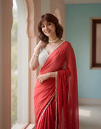 Laal - Space Silk Saree with Pearl embellished Blouse