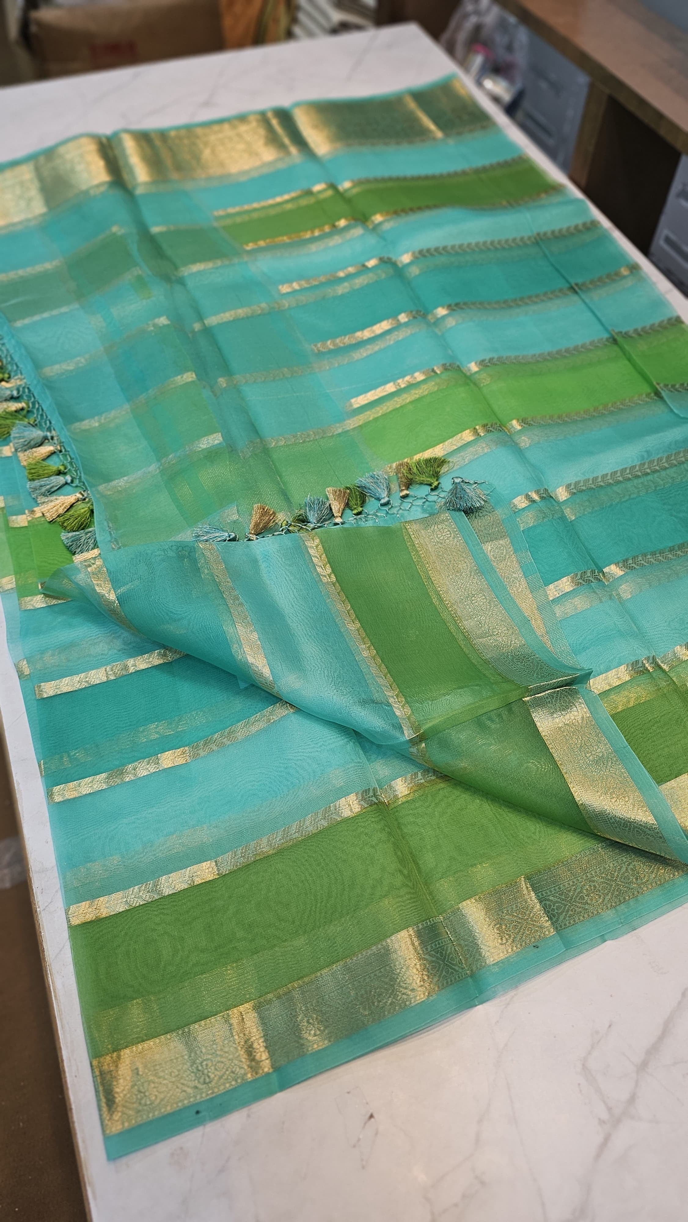 Laya -  Pure Organza Silk Stripe Rangkat Saree