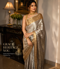 Atva - Regal Silver-Gold Pure Tissue Brocade saree