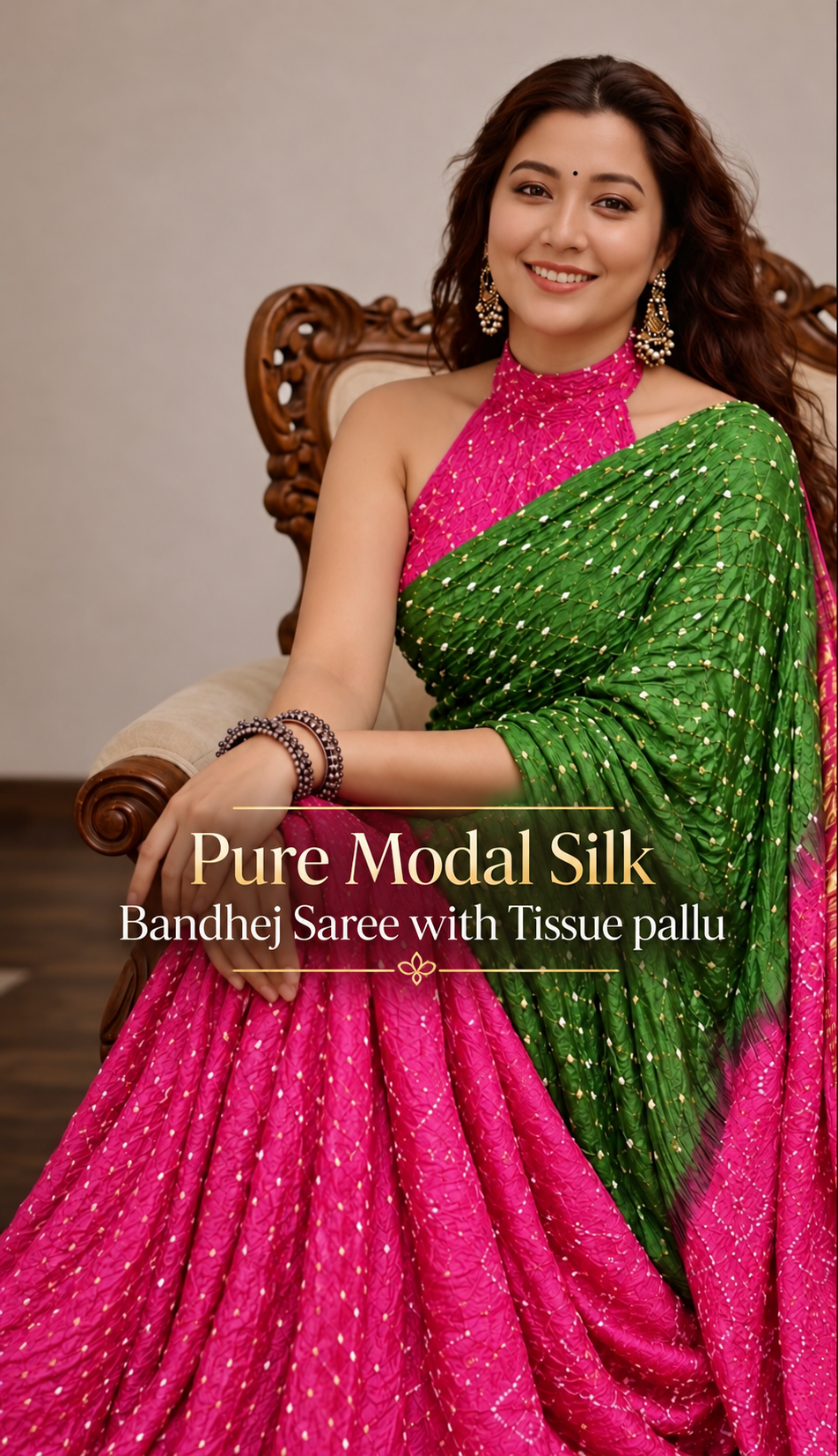 Tash - Pure Modal Bandhej Saree with Tissue Pallu