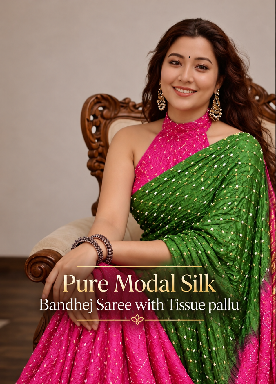 Tash - Pure Modal Bandhej Saree with Tissue Pallu